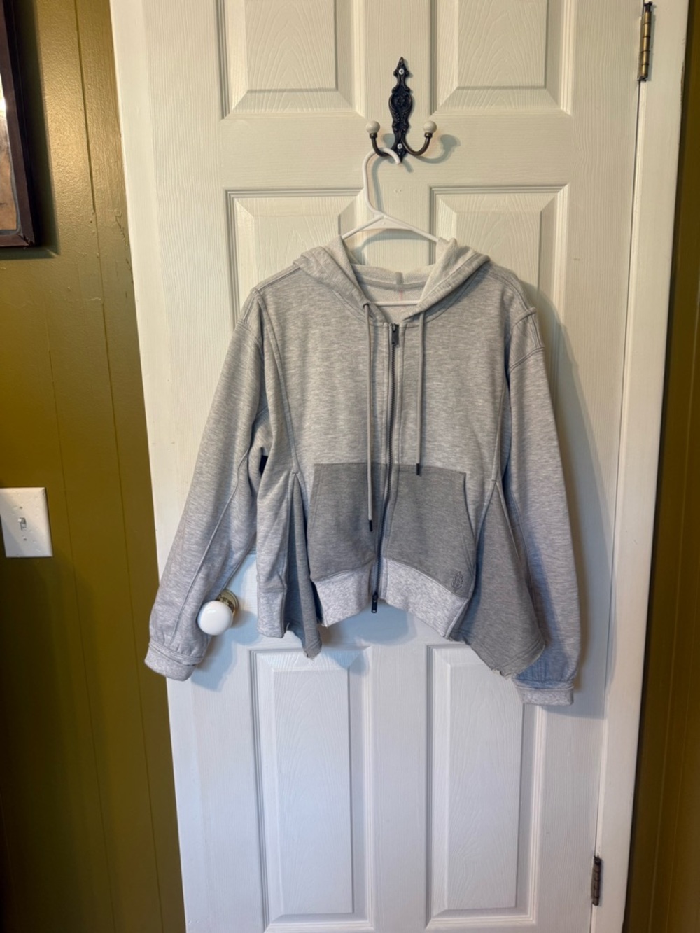 Free People Light Gray Hooded Zip-Up Sweatshirt